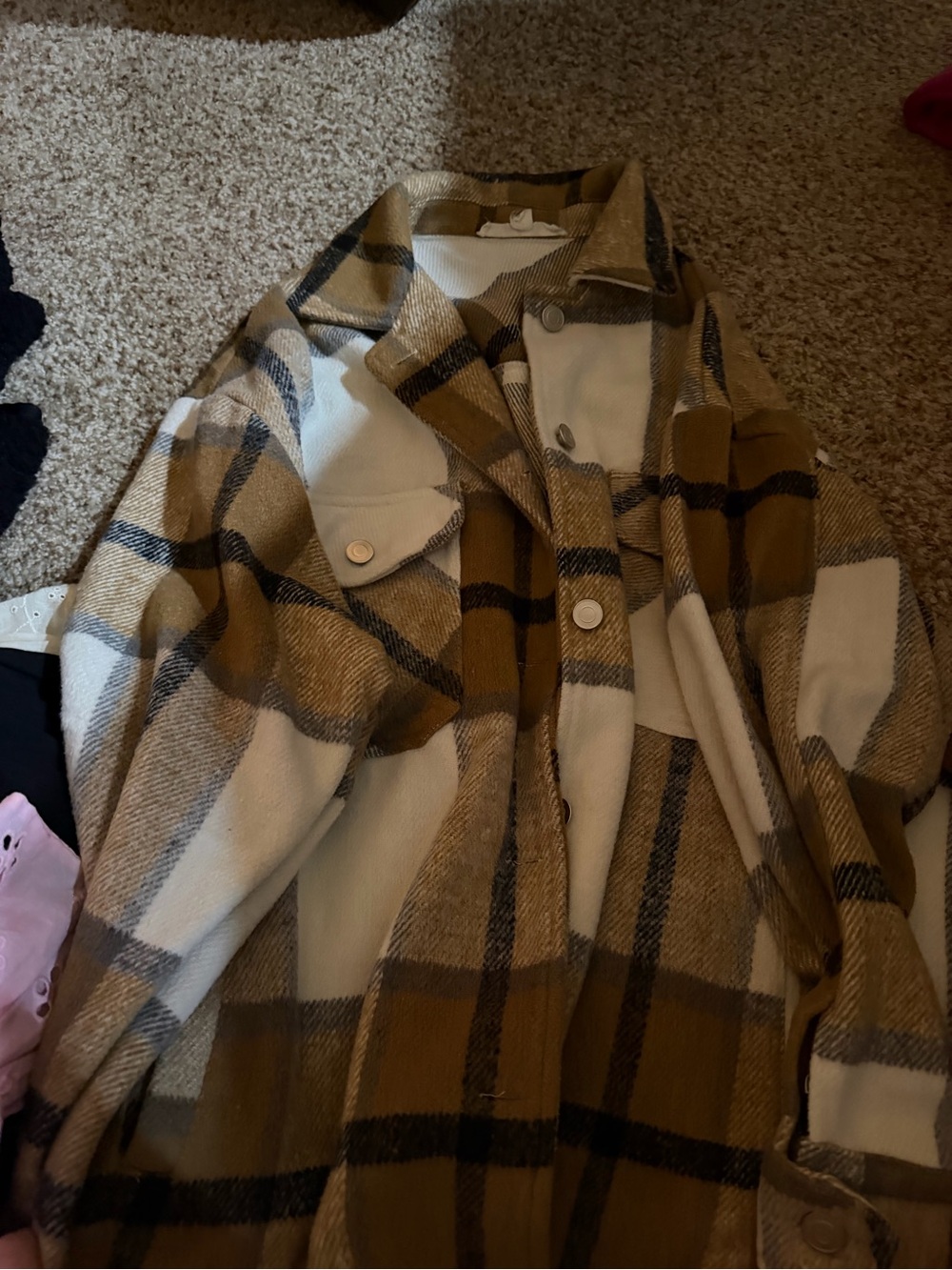 Vine & Love Plaid Shacket in Tan and Cream